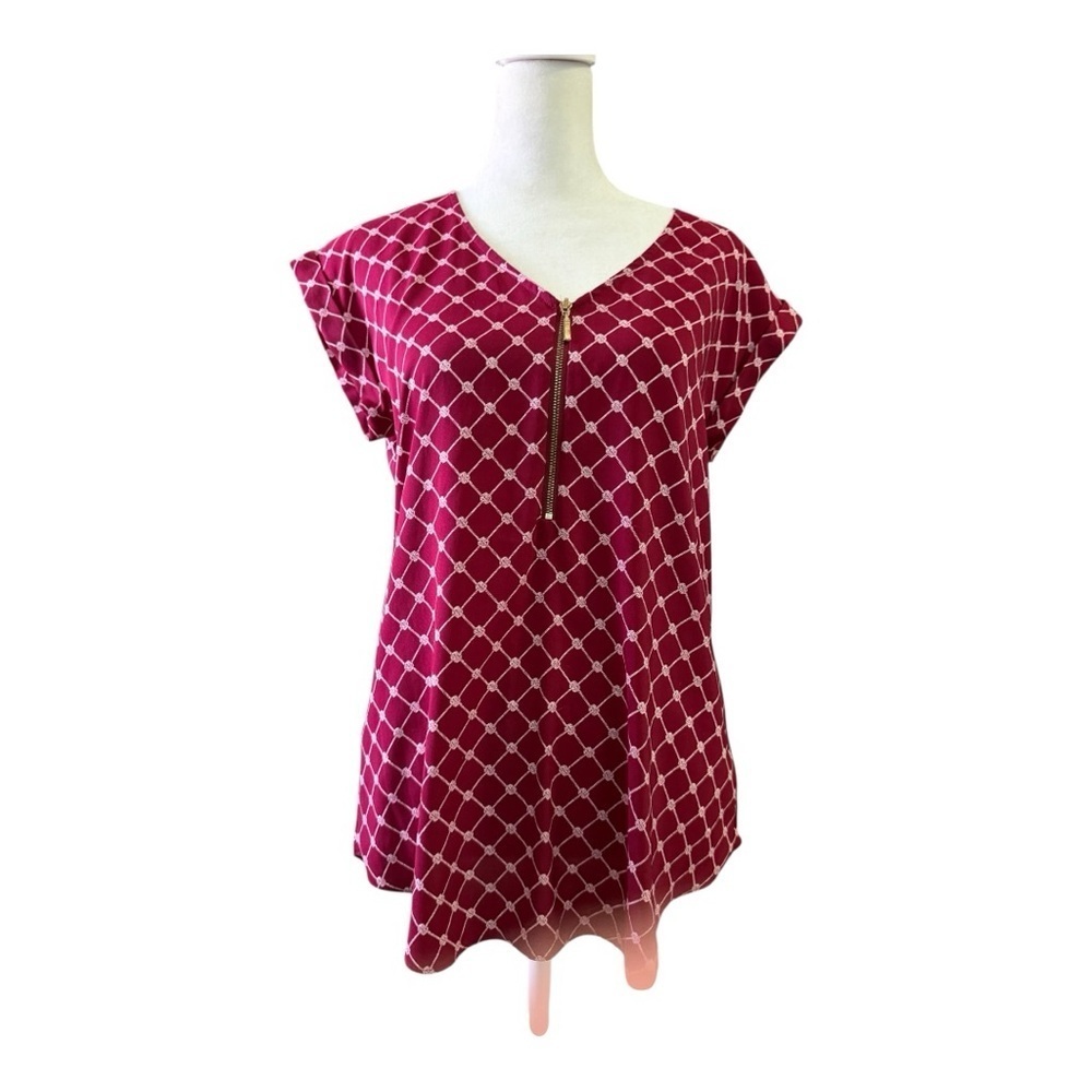 Express Women’s Maroon Knot Print Top Small Petite